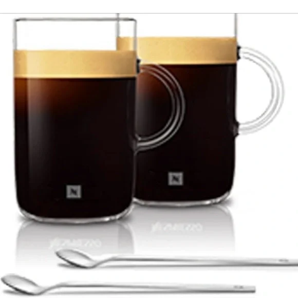 Nespresso Vertuo Clear Glass Mugs, Large (20oz) - Set of 2, with Spoons - Picture 1 of 5